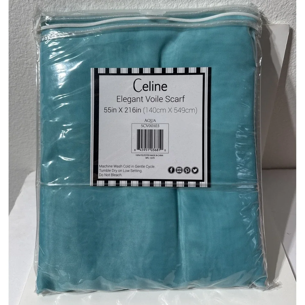 Celine Elegant Voile Scarf Sheer 55 x 216 in Polyester Curtain Valance AQUA Blue
